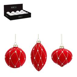 Jólaskraut úr gleri rautt 8 cm, 3 útfærslur – Mica Decorations