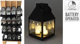 Lukt með 3 LED kertum 25 cm svört