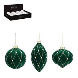 Jólaskraut úr gleri grænt 8 cm, 3 útfærslur – Mica Decorations